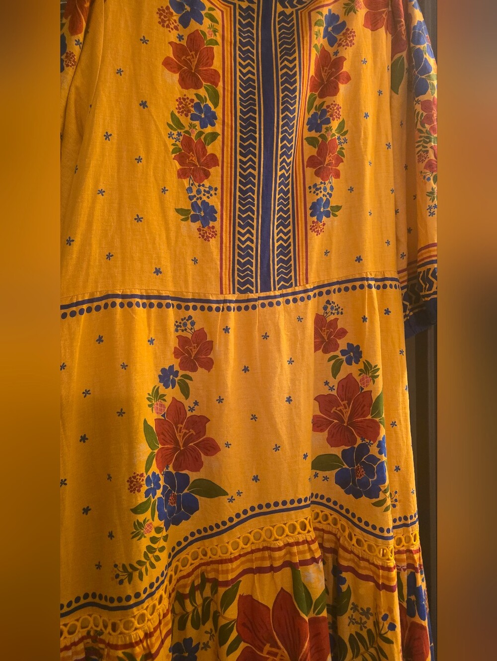 New! With Tags FARM Rio Yellow Floral Yard Maxi Dress Cotton Blend, Women's XL - Picture 11 of 16